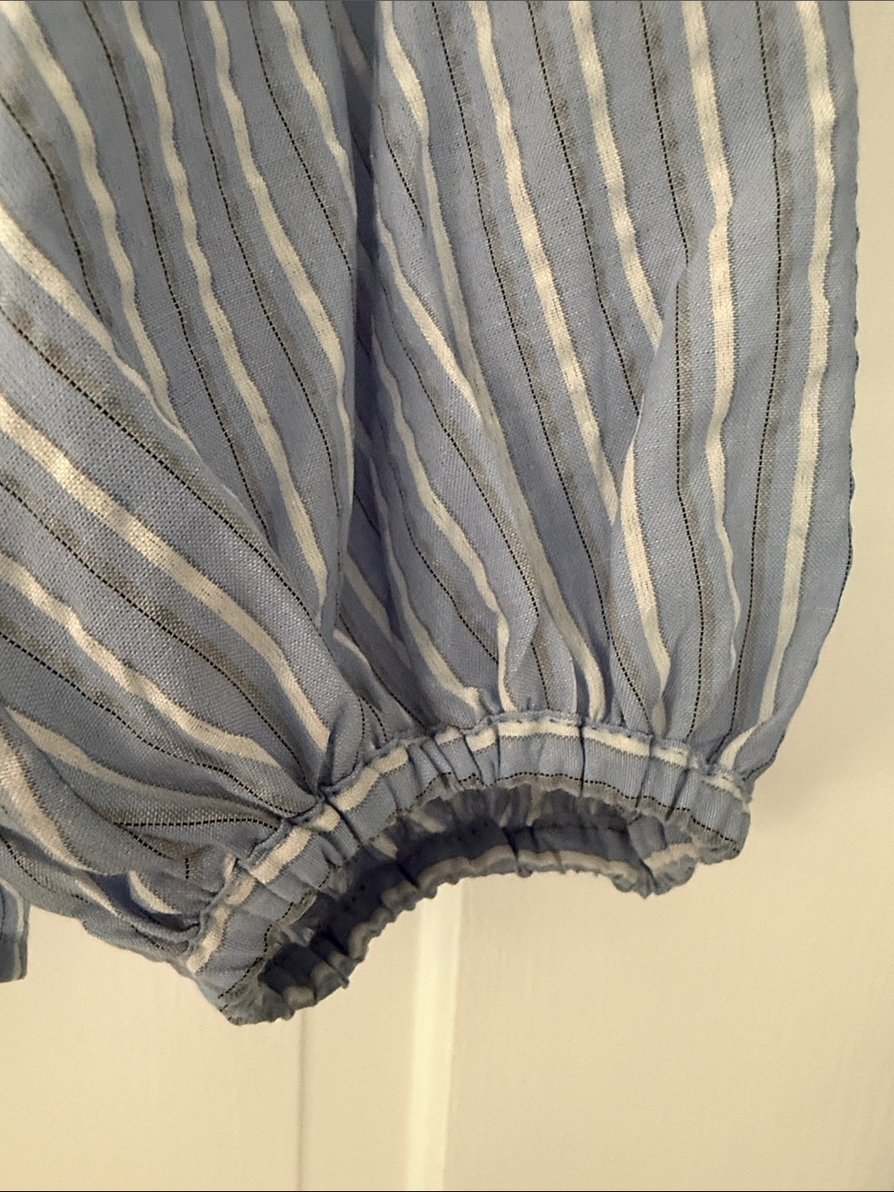 Max Studio Light Blue and White Striped V-Neck Blouse - Picture 3 of 4